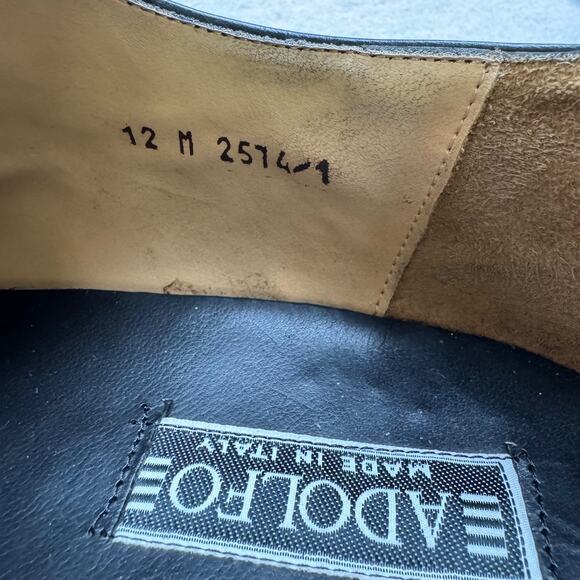 Vtg 12 M Adolfo Made In Italy Black Leather Cap Toe Oxford Shoes Mens Dress Shoe main image 12